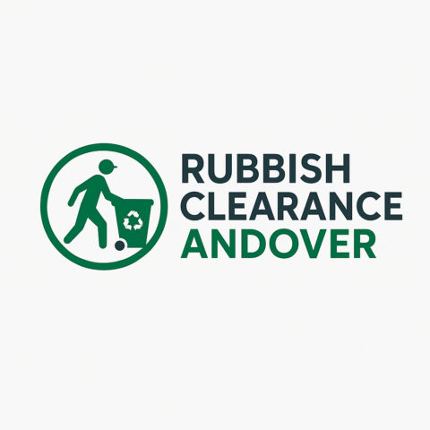 Rubbish Clearance Andover logo featuring a green recycling bin icon and bold text