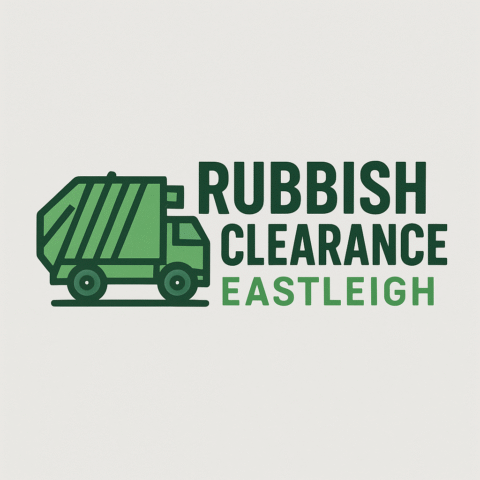 Rubbish Clearance Eastleigh logo featuring a green waste removal truck and bold text