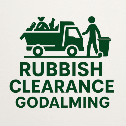 Rubbish Clearance Godalming logo featuring a green waste truck and worker pushing a bin