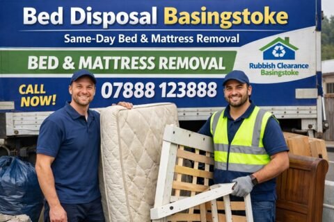 Bed disposal service in Basingstoke removing a mattress and bed frame with same-day rubbish clearance