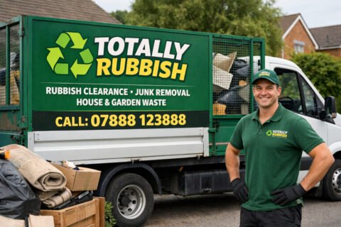 Professional rubbish clearance by Totally Rubbish with branded vehicle and waste removal team