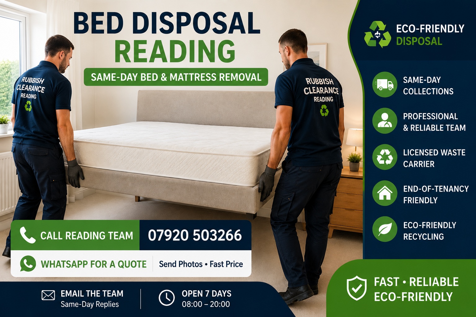 Professional same day bed and mattress disposal Reading service