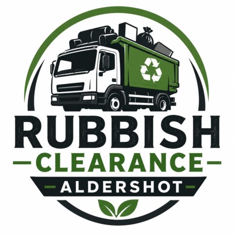 Rubbish Clearance Aldershot logo featuring a waste clearance truck, recycling symbol, and professional rubbish removal branding in Aldershot, Hampshire.